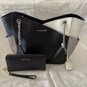 Michael Kors Jet Set Travel Shoulder Chain Strap Tote w/Matching Wallet